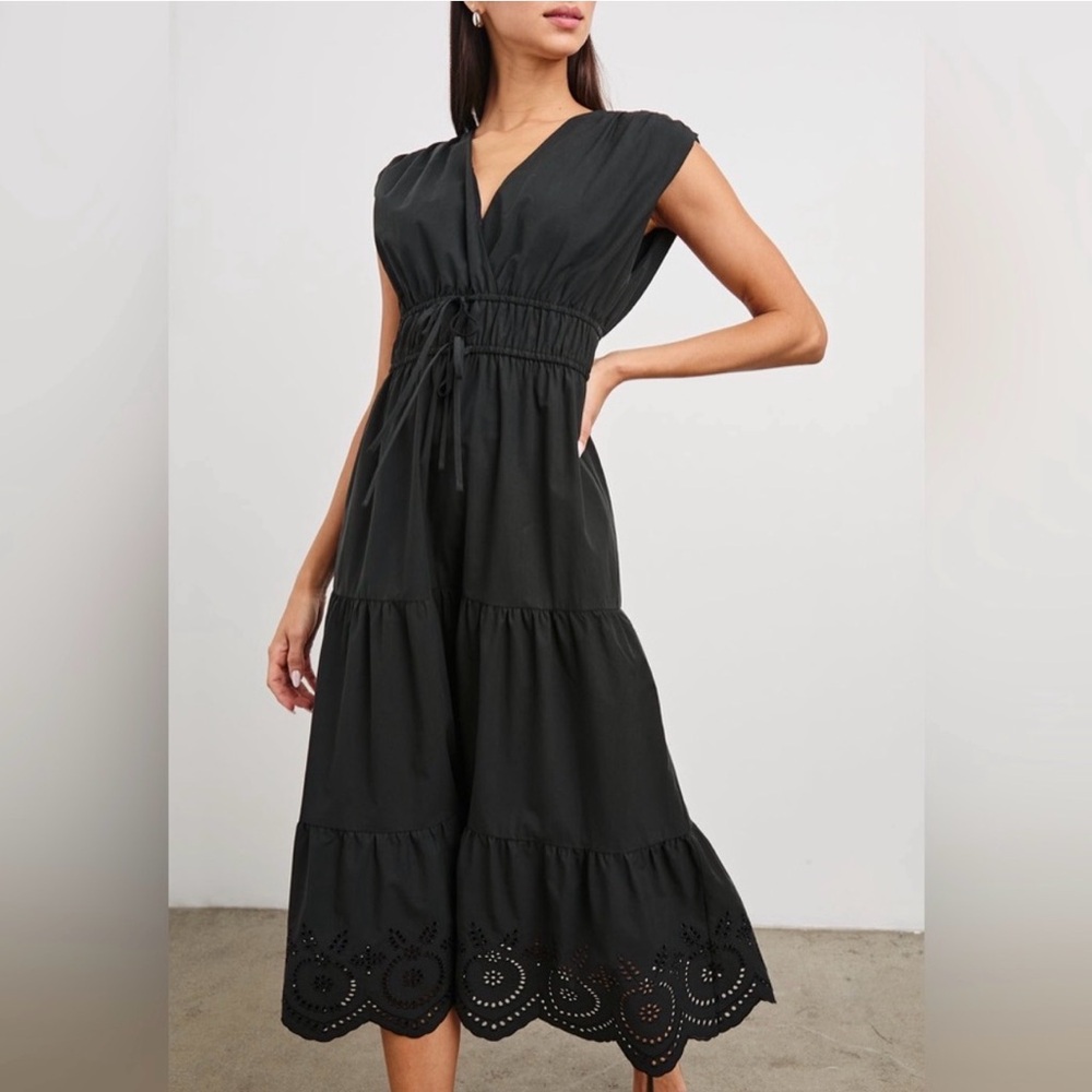 NWT $268 Rails Lucia Eyelet Midi Dress Size XS Black Eco - Picture 2 of 16